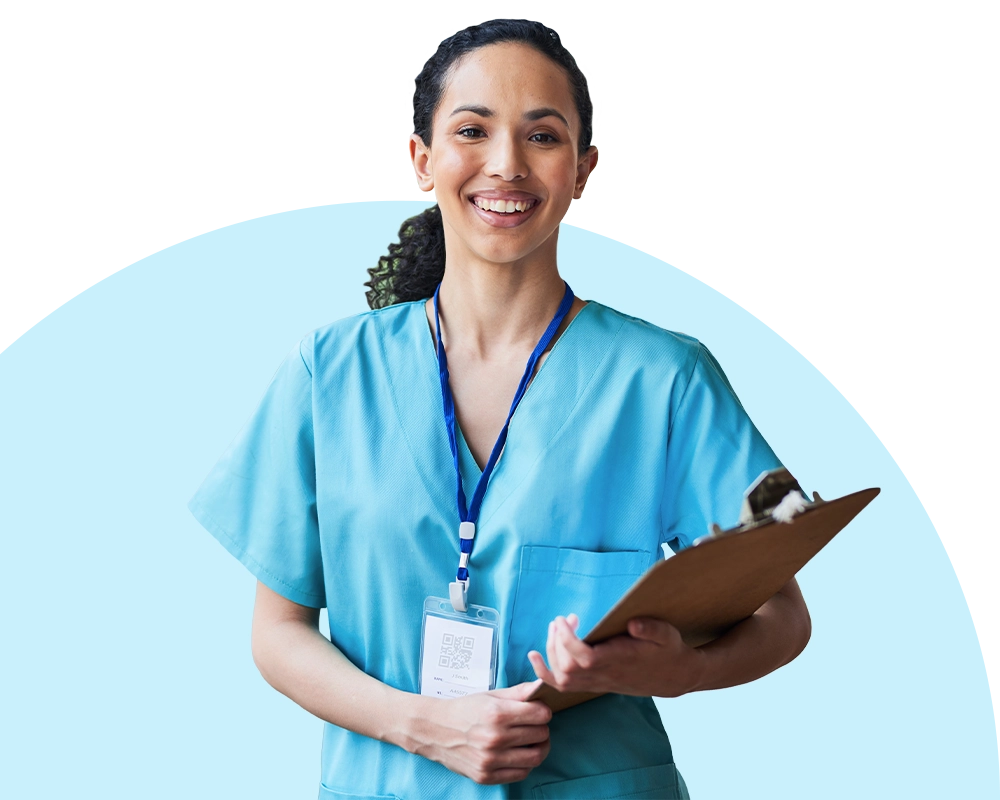 Life Line nurse with a clipboard