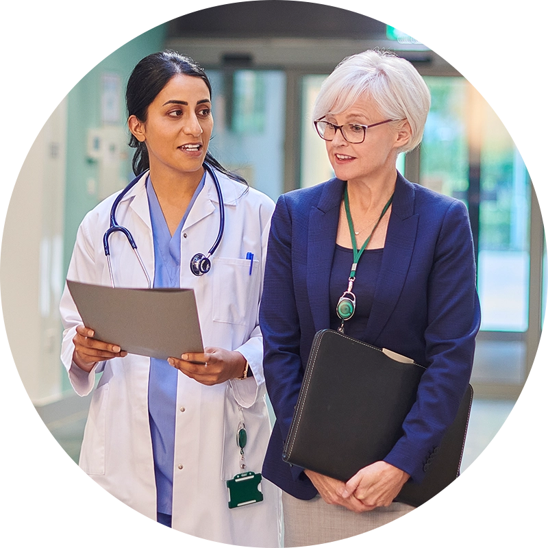 Hospital doctor with a Life Line representative
