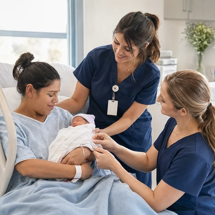 medical team collecting tissue post birth
