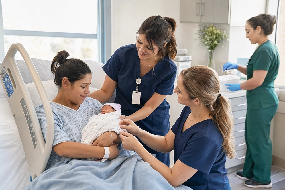 medical team collecting tissue post birth